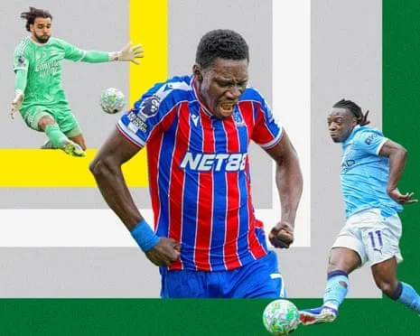 Arsenal’s David Raya, Crsytal Palace’s Ismaïla Sarr and Manchester City’s Jérémy Doku.